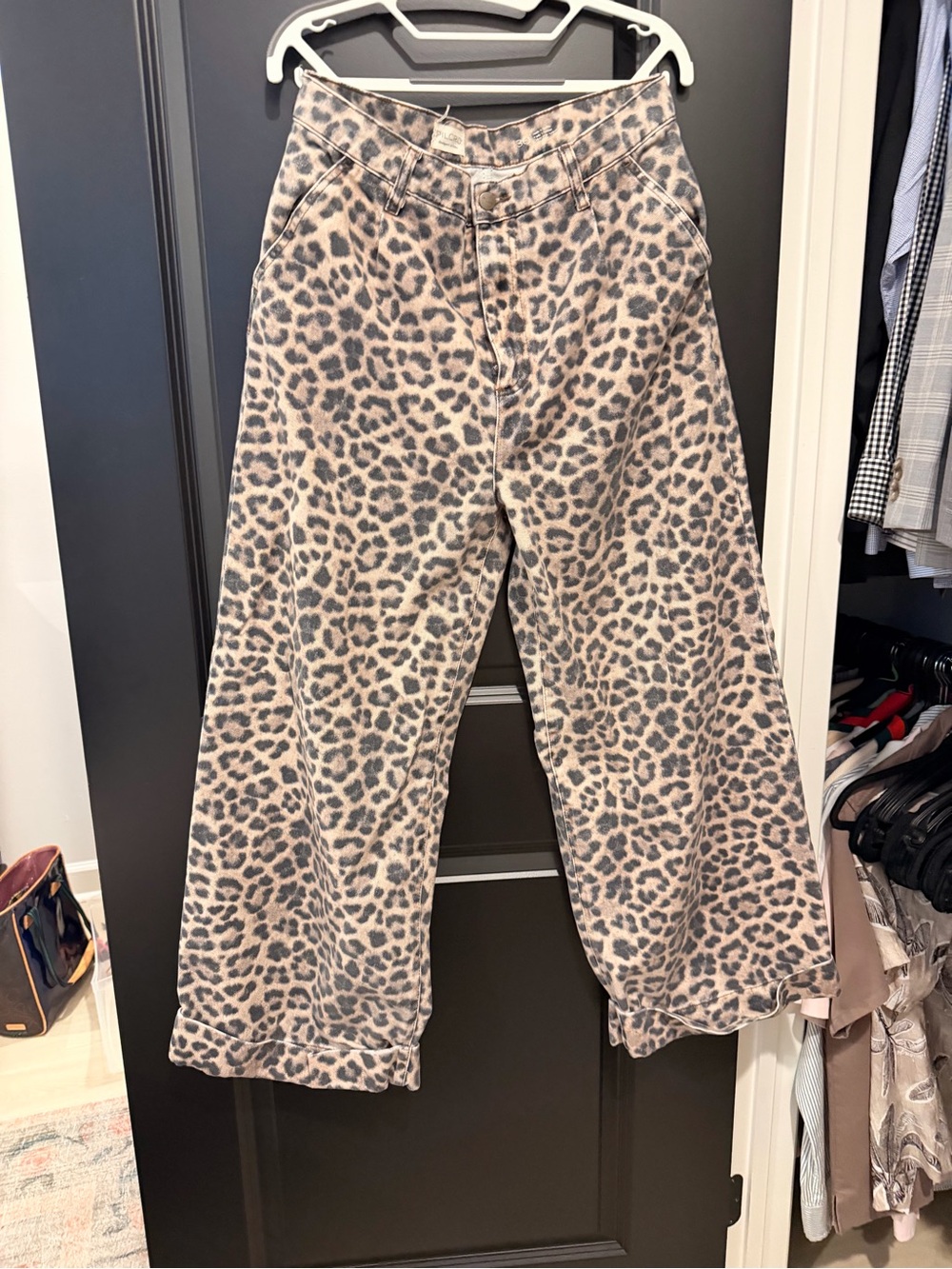 Pilcro' Leopard Print Wide-Leg Jeans - Tan & Black